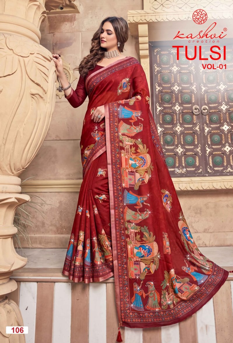 Tulsi Vol 1 By Kashvi Dull Moss Kesab Border Saree 
